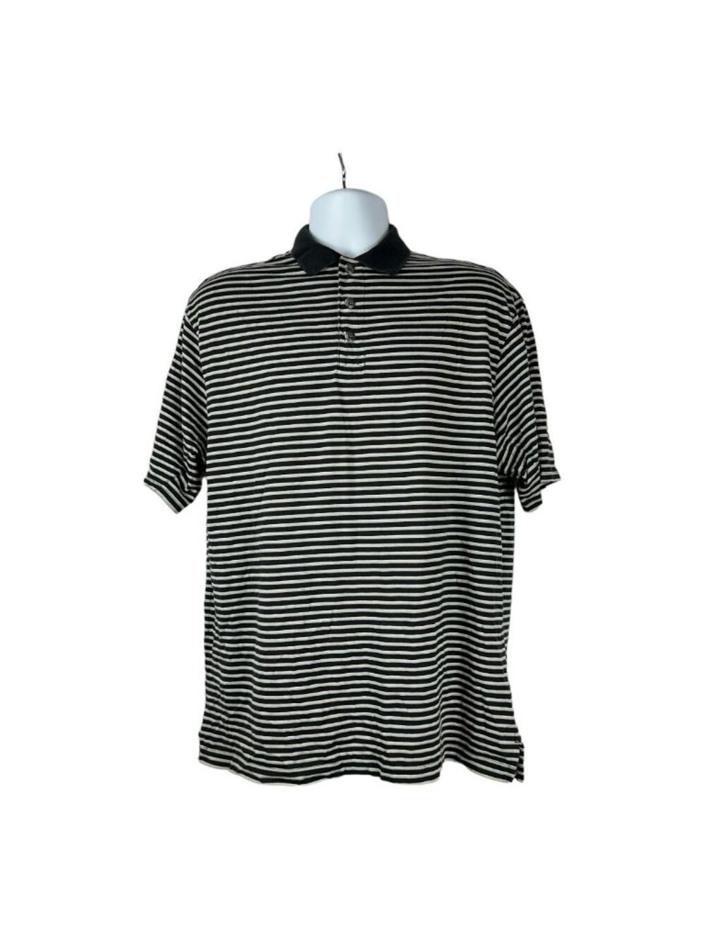 Cabelas Outfitter Series Striped Polo Shirt Black & White L Reg/Norm